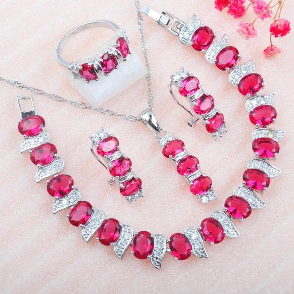 earrings & necklace russian style shining party jewelry set rose red cz ring bracelet and for women wedding gift mn0155, Silver
earrings & necklace russian style shining party jewelry set rose red cz ring bracelet and for women wedding gift mn0155, Silver