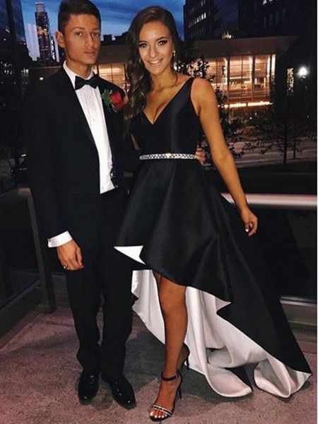 black high low evening dresses v neck beaded sash vestidos de fiesta de noche classy cocktail formal prom gowns, Black;red
black high low evening dresses v neck beaded sash vestidos de fiesta de noche classy cocktail formal prom gowns, Black;red