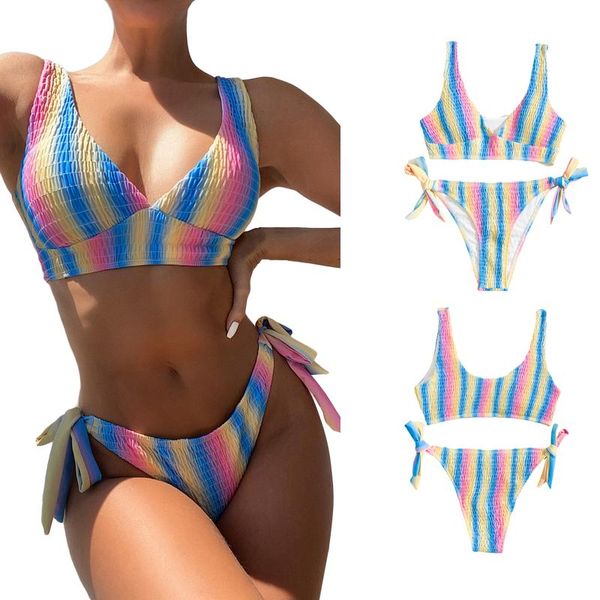 women's swimwear women bikini set deep v-neck rainbow tie dye print side tied shirred stretch biquini swimsuits bathing suit, White;black
women's swimwear women bikini set deep v-neck rainbow tie dye print side tied shirred stretch biquini swimsuits bathing suit, White;black