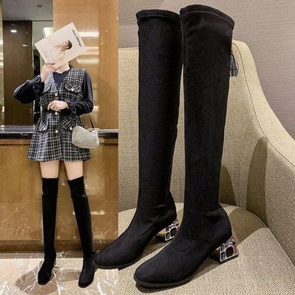 boots 2021 winter women casual flock knee high rhinestone thick heels zipper round toe ladies shoes, Black
boots 2021 winter women casual flock knee high rhinestone thick heels zipper round toe ladies shoes, Black