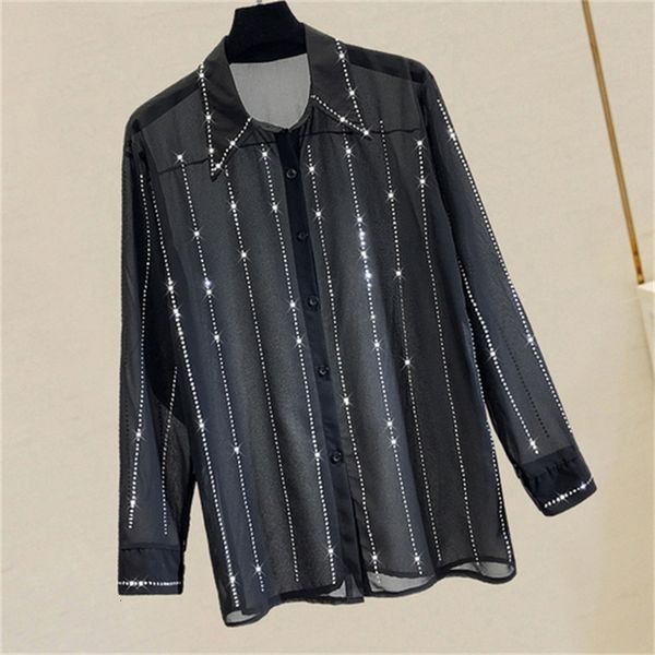 puncture chiffon shirt long summer strass diamond loose white/black lapel female blouse ss4e
puncture chiffon shirt long summer strass diamond loose white/black lapel female blouse ss4e