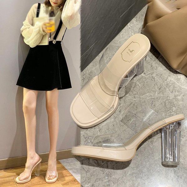 dress shoes women's korean style high heels transparent high-heeled sandals platform mules, Black
dress shoes women's korean style high heels transparent high-heeled sandals platform mules, Black