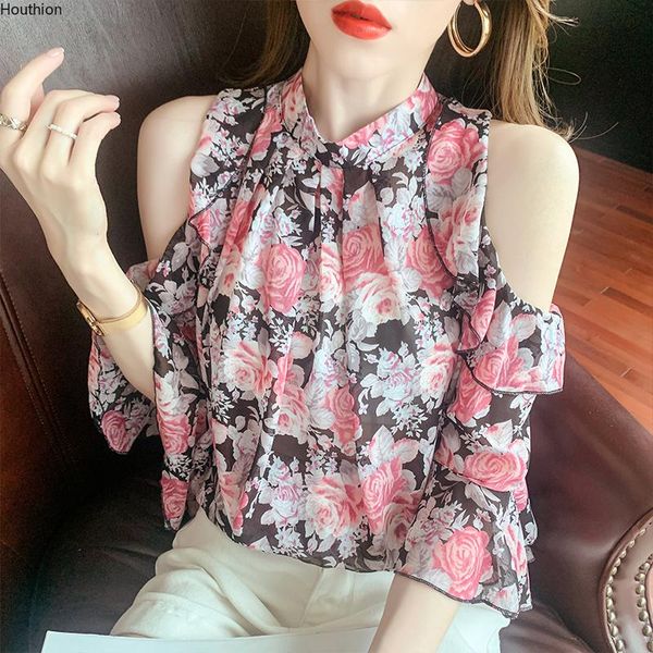 women's blouses & shirts chiffon slim women casual fashion blouse floral stand-up collar ruffle off-the-shoulder summer shirt houthion, White
women's blouses & shirts chiffon slim women casual fashion blouse floral stand-up collar ruffle off-the-shoulder summer shirt houthion, White