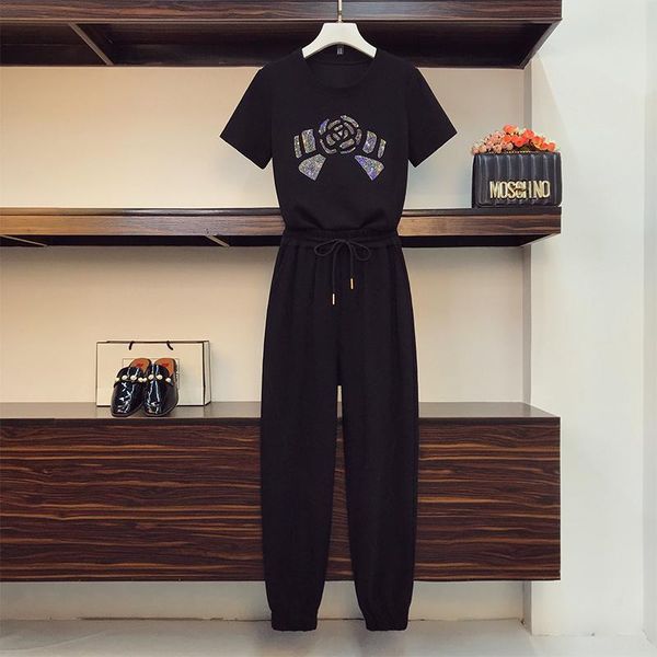 plus size tracksuits sized womens pants sets two-piece set drilling cotton tshirt + elastic waist ropa mujer conjunto feminino cloth, Black
plus size tracksuits sized womens pants sets two-piece set drilling cotton tshirt + elastic waist ropa mujer conjunto feminino cloth, Black