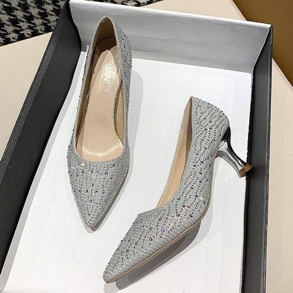 dress shoes sequin high heeled 2021 spring and summer thin women's pointed silver single professional, Black
dress shoes sequin high heeled 2021 spring and summer thin women's pointed silver single professional, Black