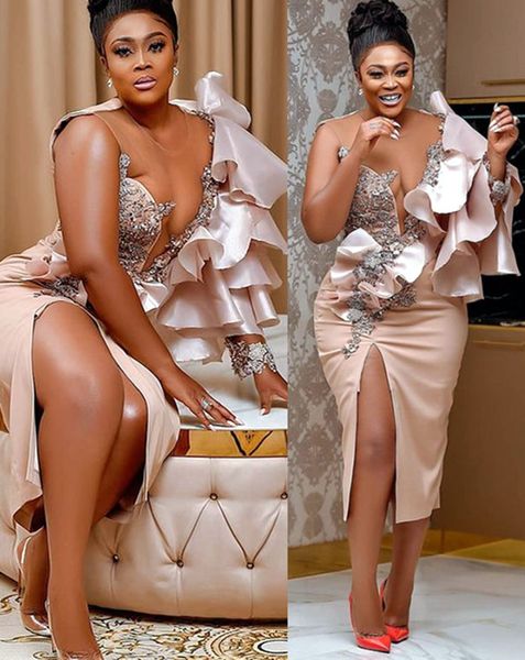 2021 plus size arabic aso ebi champagne lace beaded prom dresses sheer neck tea length evening formal party second reception gowns dress zj1, Black 
2021 plus size arabic aso ebi champagne lace beaded prom dresses sheer neck tea length evening formal party second reception gowns dress zj1, Black