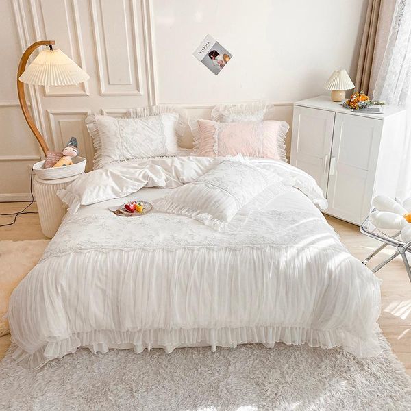 luxury white pink 100% cotton lace embroidery princess wedding bedding set ruffle duvet cover bed sheet bed skirt pillowcases
luxury white pink 100% cotton lace embroidery princess wedding bedding set ruffle duvet cover bed sheet bed skirt pillowcases