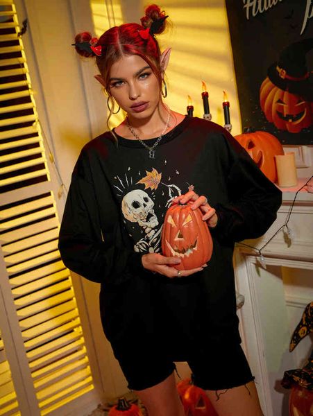 fashion sweater women's printed long sleeve round neck, Black
fashion sweater women's printed long sleeve round neck, Black