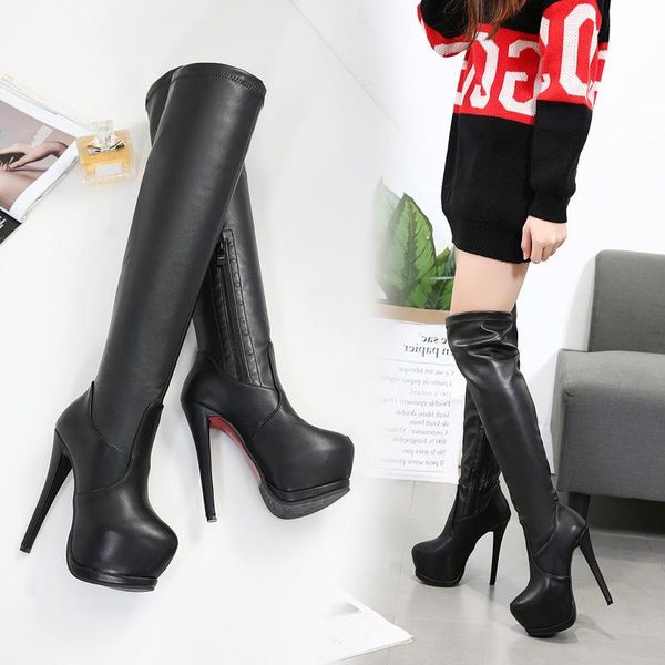 boots women's knee high heel waterproof platform thick bottom elastic autumn and winter thin leg, Black
boots women's knee high heel waterproof platform thick bottom elastic autumn and winter thin leg, Black