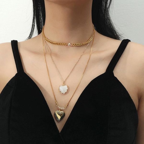 pendant necklaces vsnow multi-layer white opals love heart necklace for women gold color metal thin chain rhinestone accessories, Silver
pendant necklaces vsnow multi-layer white opals love heart necklace for women gold color metal thin chain rhinestone accessories, Silver