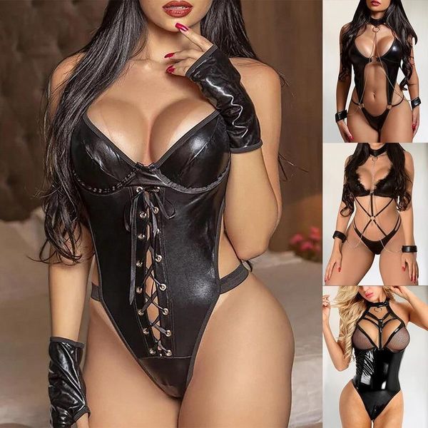 women's swimwear plus size lingerie bodysuit latex leather body underwear bandage backless erotic women bra teddies, White;black
women's swimwear plus size lingerie bodysuit latex leather body underwear bandage backless erotic women bra teddies, White;black