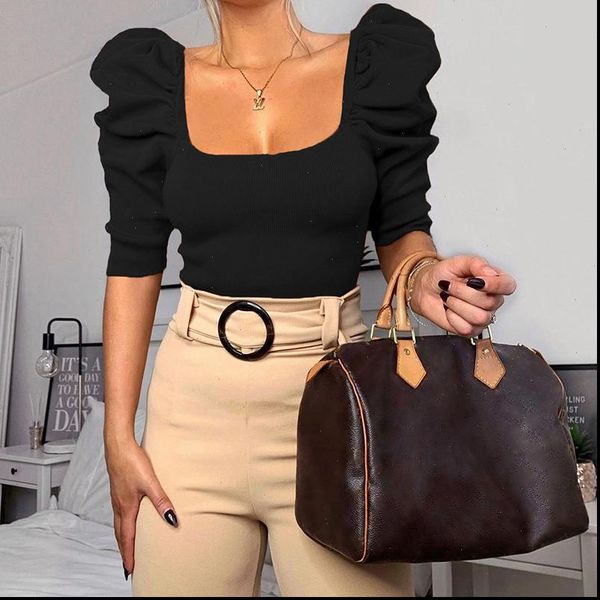 2021 summer new slim short women casual shopping pure color wild fashion five sleeve top, White
2021 summer new slim short women casual shopping pure color wild fashion five sleeve top, White