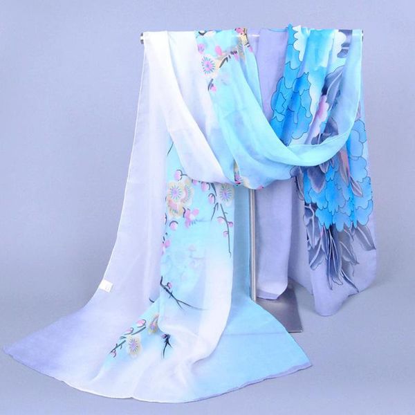 scarves ethnic women's floral chiffon long scarf peony plum blossom pattern summer sunscreen shawl sun shade beach foulard female, Blue;gray
scarves ethnic women's floral chiffon long scarf peony plum blossom pattern summer sunscreen shawl sun shade beach foulard female, Blue;gray