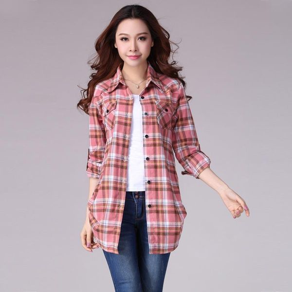 2021 autumn new cotton plaid shirt long sleeve women's mid-length shirt jacket, White
2021 autumn new cotton plaid shirt long sleeve women's mid-length shirt jacket, White