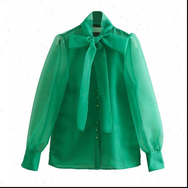 women high street bow collar transparent organza green smock shirt blouses women long sleeve buttons blusas chemise, White
women high street bow collar transparent organza green smock shirt blouses women long sleeve buttons blusas chemise, White