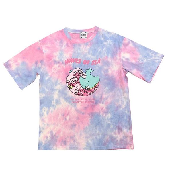 women's t-shirt harajuku girl gradient tie-dyed short-sleeved loose ulzzang kawaii graphic tees you said like the sea pink shirt, White
women's t-shirt harajuku girl gradient tie-dyed short-sleeved loose ulzzang kawaii graphic tees you said like the sea pink shirt, White