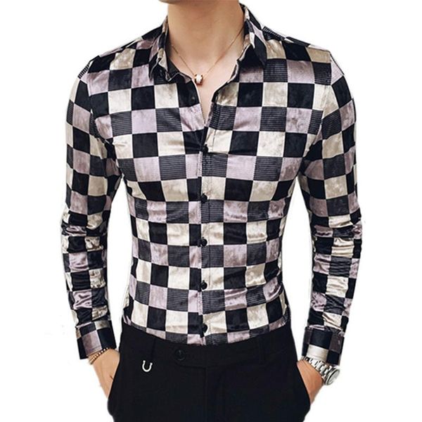 men's casual shirts 2021 men plaid long sleeve slim fit casua velour dress business social blouses camisas, White;black
men's casual shirts 2021 men plaid long sleeve slim fit casua velour dress business social blouses camisas, White;black