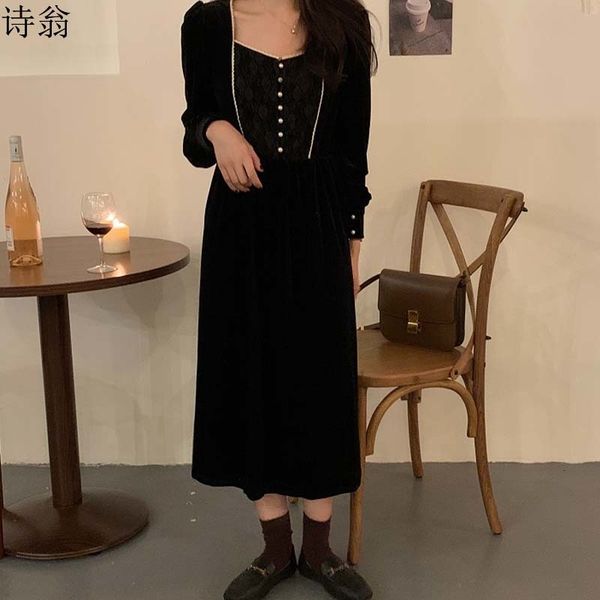 elegant women's square collar chic shredded lace long autumn dress play c9mf, Black;gray
elegant women's square collar chic shredded lace long autumn dress play c9mf, Black;gray