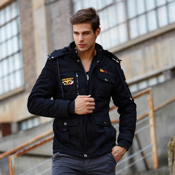 Men Cotton Casual Plus Velvet Thick Warm Jacket, Black;brown