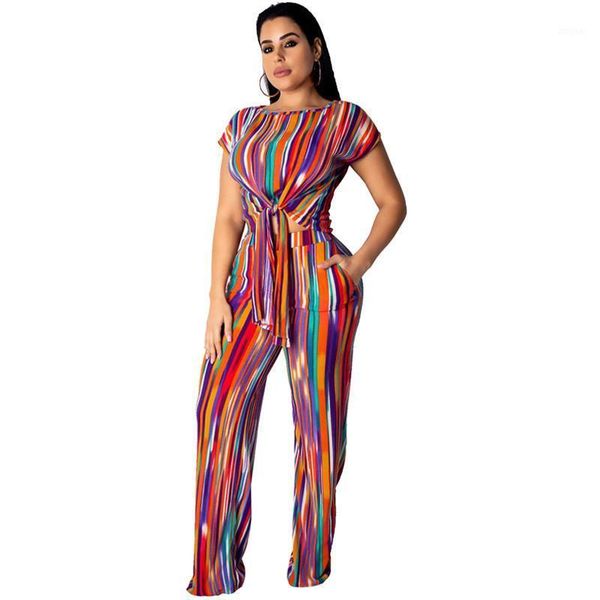2 piece set women clothing summer outfits crop and wide leg pants suits rainbow striped tracksuit casual two dress, White 
2 piece set women clothing summer outfits crop and wide leg pants suits rainbow striped tracksuit casual two dress, White