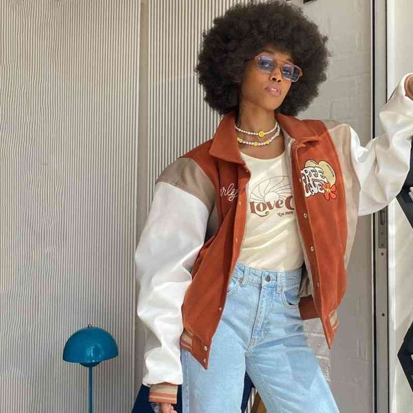 women's embroidered letter university et, pu leather casual coat, contrast sv, london bomber style, Black;brown
women's embroidered letter university et, pu leather casual coat, contrast sv, london bomber style, Black;brown