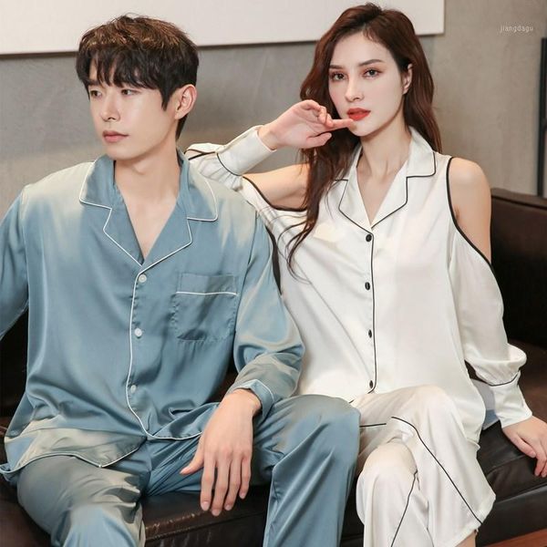 couple casual 2pcs satin pajamas suit off shoulder nightwear turn-down collar shirt&pant home wear spring autumn sleepwear men's, Black;brown
couple casual 2pcs satin pajamas suit off shoulder nightwear turn-down collar shirt&pant home wear spring autumn sleepwear men's, Black;brown