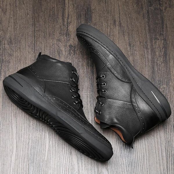 boots spring autumn british designer brogue mens genuine leather ankle fashion lace up round toe casual high platform shoes, Black
boots spring autumn british designer brogue mens genuine leather ankle fashion lace up round toe casual high platform shoes, Black