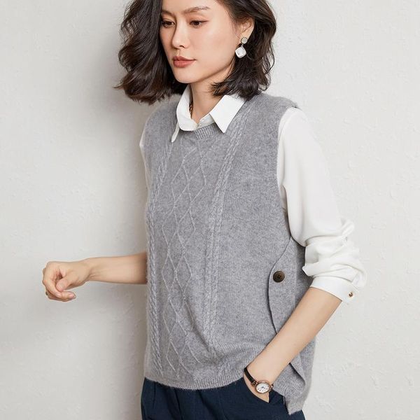 women's spring autumn 100% pure wool knitted vest both sides split loose sweater vest waistcoat female pullover sleeveless top, White
women's spring autumn 100% pure wool knitted vest both sides split loose sweater vest waistcoat female pullover sleeveless top, White