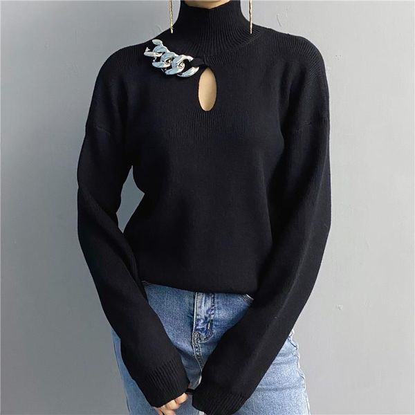 women's sweaters turtleneck sweater with hollow chain women black jumpers 2021 spring knit fashion loose pullover ladies, White;black
women's sweaters turtleneck sweater with hollow chain women black jumpers 2021 spring knit fashion loose pullover ladies, White;black
