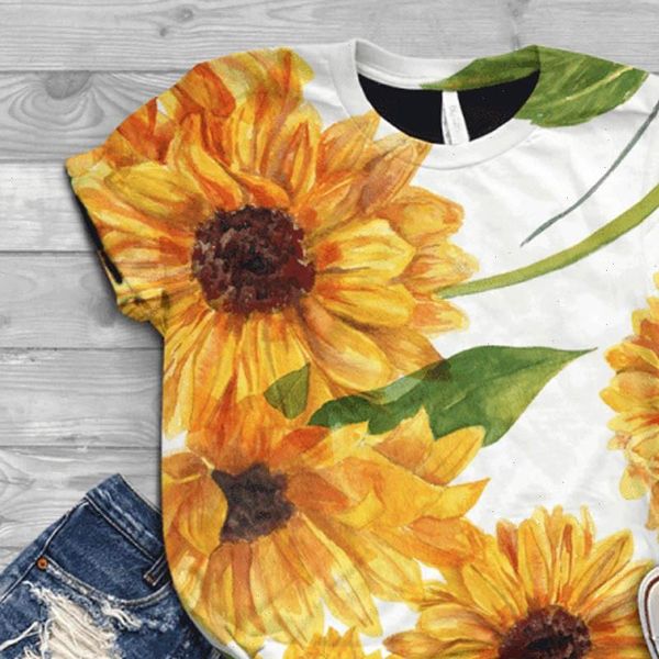 2021 new t shirt women tee shirt short sleeve 3d sunflower printed o neck tee shirt blusas, White
2021 new t shirt women tee shirt short sleeve 3d sunflower printed o neck tee shirt blusas, White