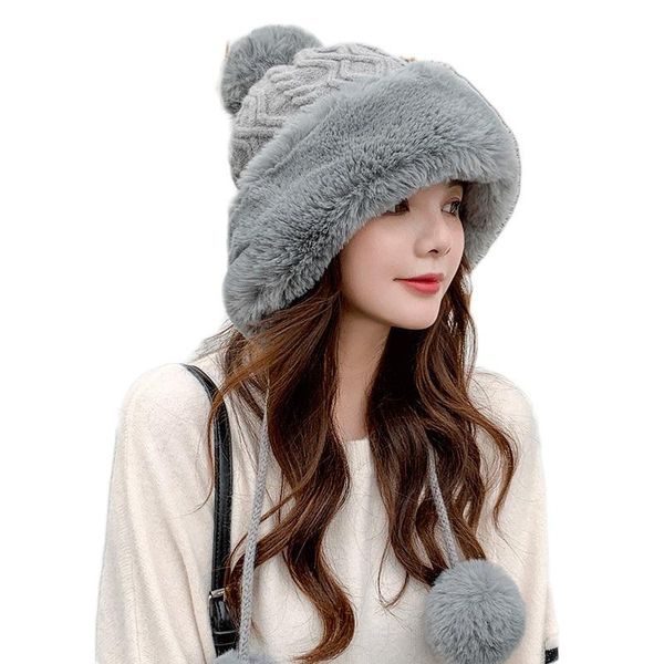berets sparsil woman autumn winter mink knit bomber hat thick female fluffy pompom outdoor warm windproof earflap trapper snow ski caps, Blue;gray
berets sparsil woman autumn winter mink knit bomber hat thick female fluffy pompom outdoor warm windproof earflap trapper snow ski caps, Blue;gray