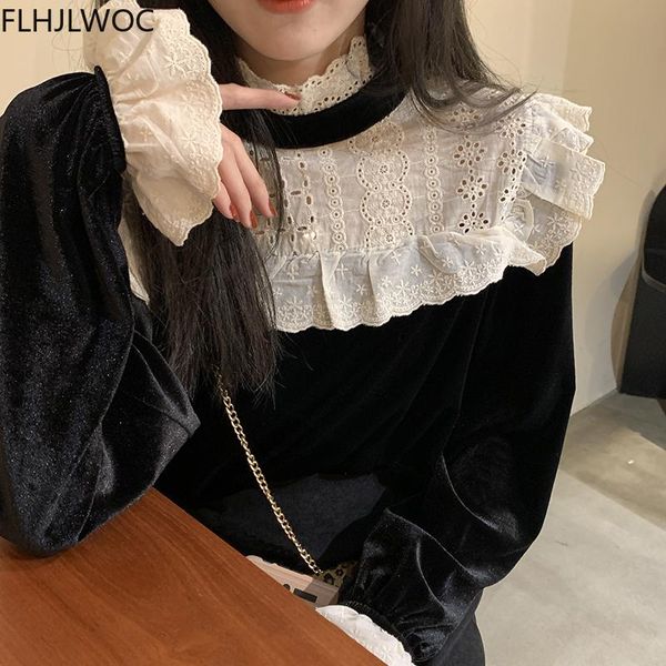 women patchwork hollow out white lace stand collar formal design black cute sweet ruffled shirts blouses d2324
women patchwork hollow out white lace stand collar formal design black cute sweet ruffled shirts blouses d2324