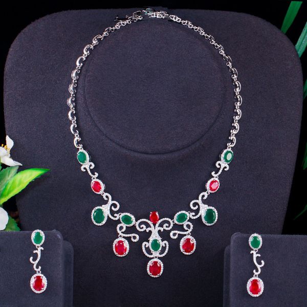fashion color zircon atmospheric necklace earrings two-piece suit high-end party dress red and green rigid chain, Black
fashion color zircon atmospheric necklace earrings two-piece suit high-end party dress red and green rigid chain, Black