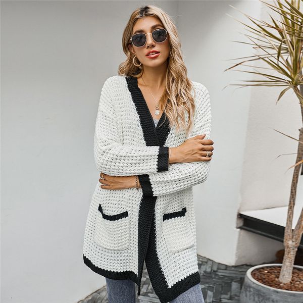 winter long cardigans casual patchwork color pockets knitted sweater for women 2021 new wdcz, White;black
winter long cardigans casual patchwork color pockets knitted sweater for women 2021 new wdcz, White;black
