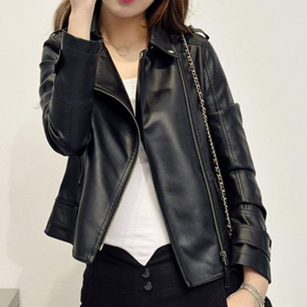 women's leather & faux clothing casual fashion commuter style multi-pocket zipper high-quality pu fabric long-sleeved lapel jacket, Black
women's leather & faux clothing casual fashion commuter style multi-pocket zipper high-quality pu fabric long-sleeved lapel jacket, Black