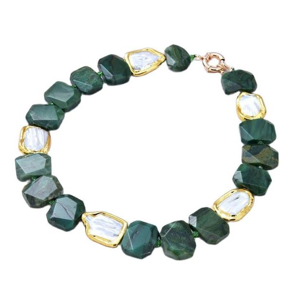chokers jk 19" natural white pearl gold color plated green agates large chunky faceted slice rectangular necklace lady jewelry, Golden;silver
chokers jk 19" natural white pearl gold color plated green agates large chunky faceted slice rectangular necklace lady jewelry, Golden;silver