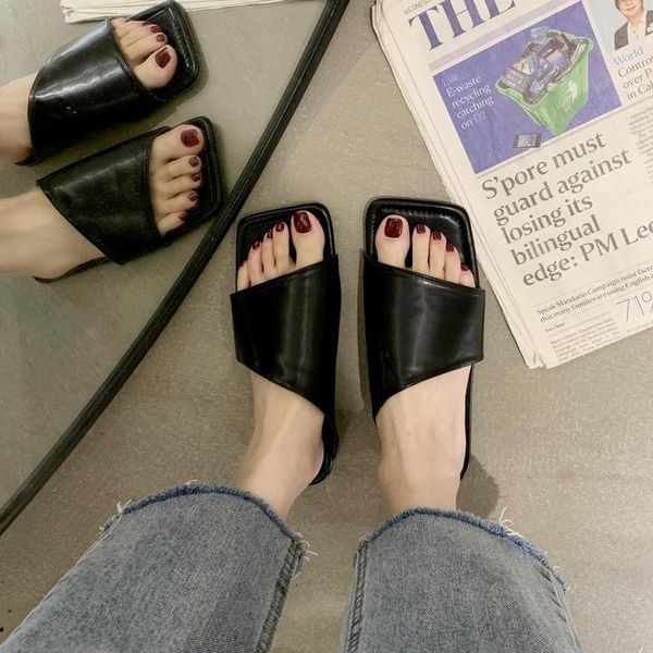 slippers 2021 summer women pu leather square toe soft sandals casual flat comfortable beach slides outdoor non-slip, Black
slippers 2021 summer women pu leather square toe soft sandals casual flat comfortable beach slides outdoor non-slip, Black
