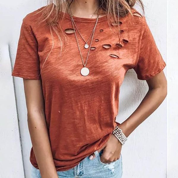 women's t-shirt sagace women solid color fashion ladies hollow ripped round neck summer female casual short sleeve t shirts, White
women's t-shirt sagace women solid color fashion ladies hollow ripped round neck summer female casual short sleeve t shirts, White