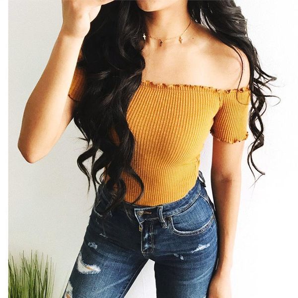 summer & tees women t shirt off shoulder lady knitting t-shirt crop korean clothes shirt women top, White
summer & tees women t shirt off shoulder lady knitting t-shirt crop korean clothes shirt women top, White