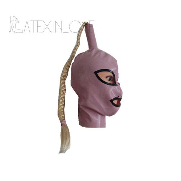 party masks pink latex hood mask fetish zipper with real pigtail hair tube
party masks pink latex hood mask fetish zipper with real pigtail hair tube