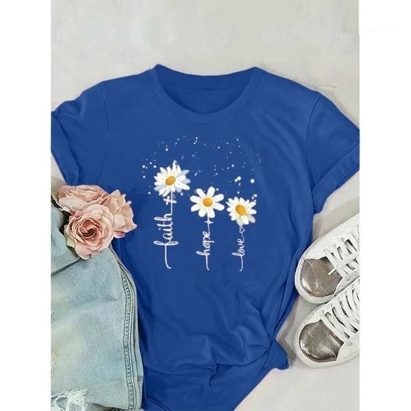women's t-shirt short-sleeved of the same series with three flowers little daisy printed peripheral, White
women's t-shirt short-sleeved of the same series with three flowers little daisy printed peripheral, White