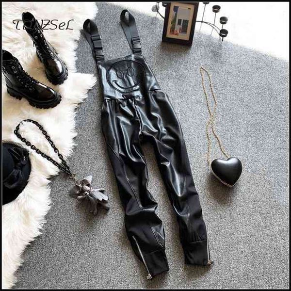 black casual leather overalls for women smiley pu leaher jumpsuits ankle zip rompers sleeveless spaghetti strap long playsuits, Black;white
black casual leather overalls for women smiley pu leaher jumpsuits ankle zip rompers sleeveless spaghetti strap long playsuits, Black;white