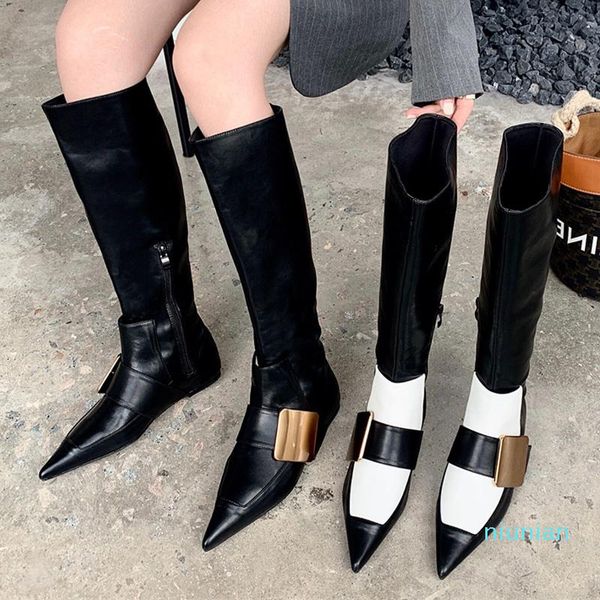 boots autumn winter pointed toe zipper knee high fashion brand metal buckle low heel mix color motorcycle women shoes 2022, Black
boots autumn winter pointed toe zipper knee high fashion brand metal buckle low heel mix color motorcycle women shoes 2022, Black
