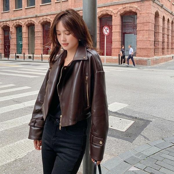 women's leather & faux spot goods main promotion data 2021 spring autumn short brown clothing multiple zippers lapel jacket locomotive, Black
women's leather & faux spot goods main promotion data 2021 spring autumn short brown clothing multiple zippers lapel jacket locomotive, Black