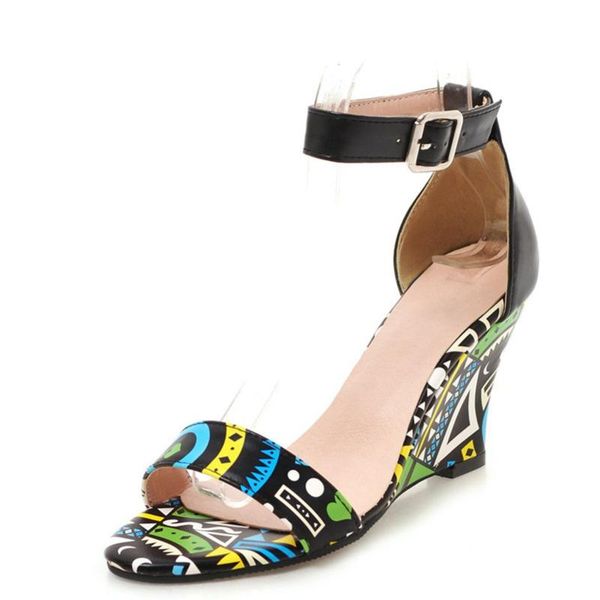 sandals fanyuan summer elegant office lady shoes woman print pu leather women buckle wedges party size 33-43, Black
sandals fanyuan summer elegant office lady shoes woman print pu leather women buckle wedges party size 33-43, Black