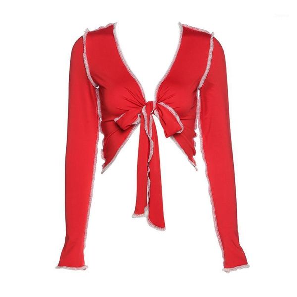 women's t-shirt long sleeve fashion casual solid color all-match square collar lace up cardigan, White
women's t-shirt long sleeve fashion casual solid color all-match square collar lace up cardigan, White