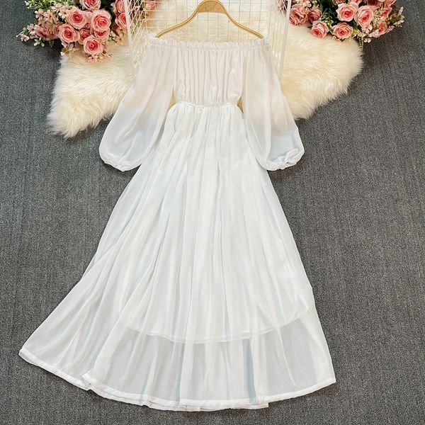 white chiffon long dress women elegant slash neck puff long sleeve big swing vestidos female off shoulder robe summer 2021, Black;gray
white chiffon long dress women elegant slash neck puff long sleeve big swing vestidos female off shoulder robe summer 2021, Black;gray