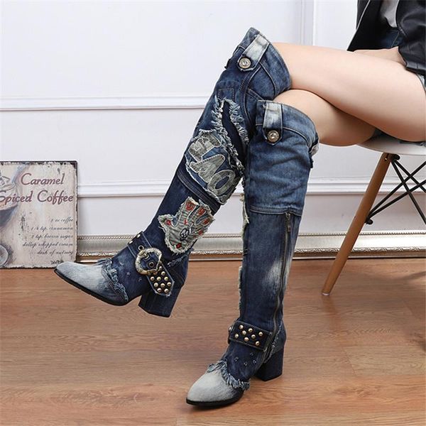 boots pointed toe women thigh high 6cm chunky heel over the knee denim shoes woman winter warm jean botas mujer, Black
boots pointed toe women thigh high 6cm chunky heel over the knee denim shoes woman winter warm jean botas mujer, Black