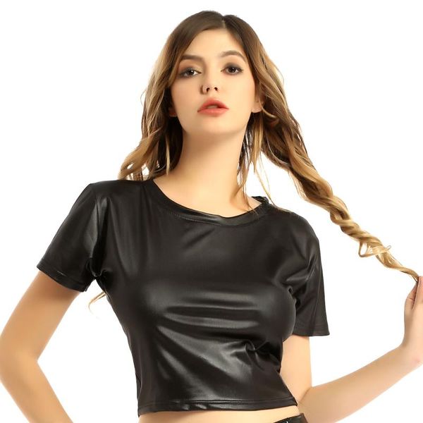 women's t-shirt womens faux leather fashion casual round neck short sleeve shirts clubwear for night club party, White
women's t-shirt womens faux leather fashion casual round neck short sleeve shirts clubwear for night club party, White