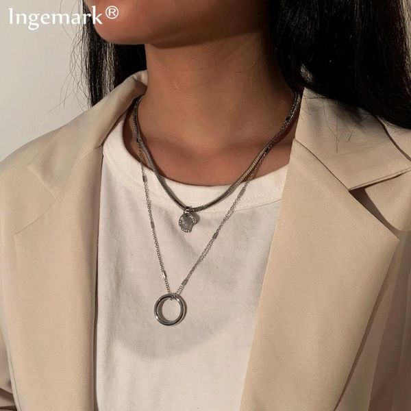 pendant necklaces 2pcs/set multi layered circle necklace for women stainless steel snake chain hip hop jewelry gifts, Silver
pendant necklaces 2pcs/set multi layered circle necklace for women stainless steel snake chain hip hop jewelry gifts, Silver